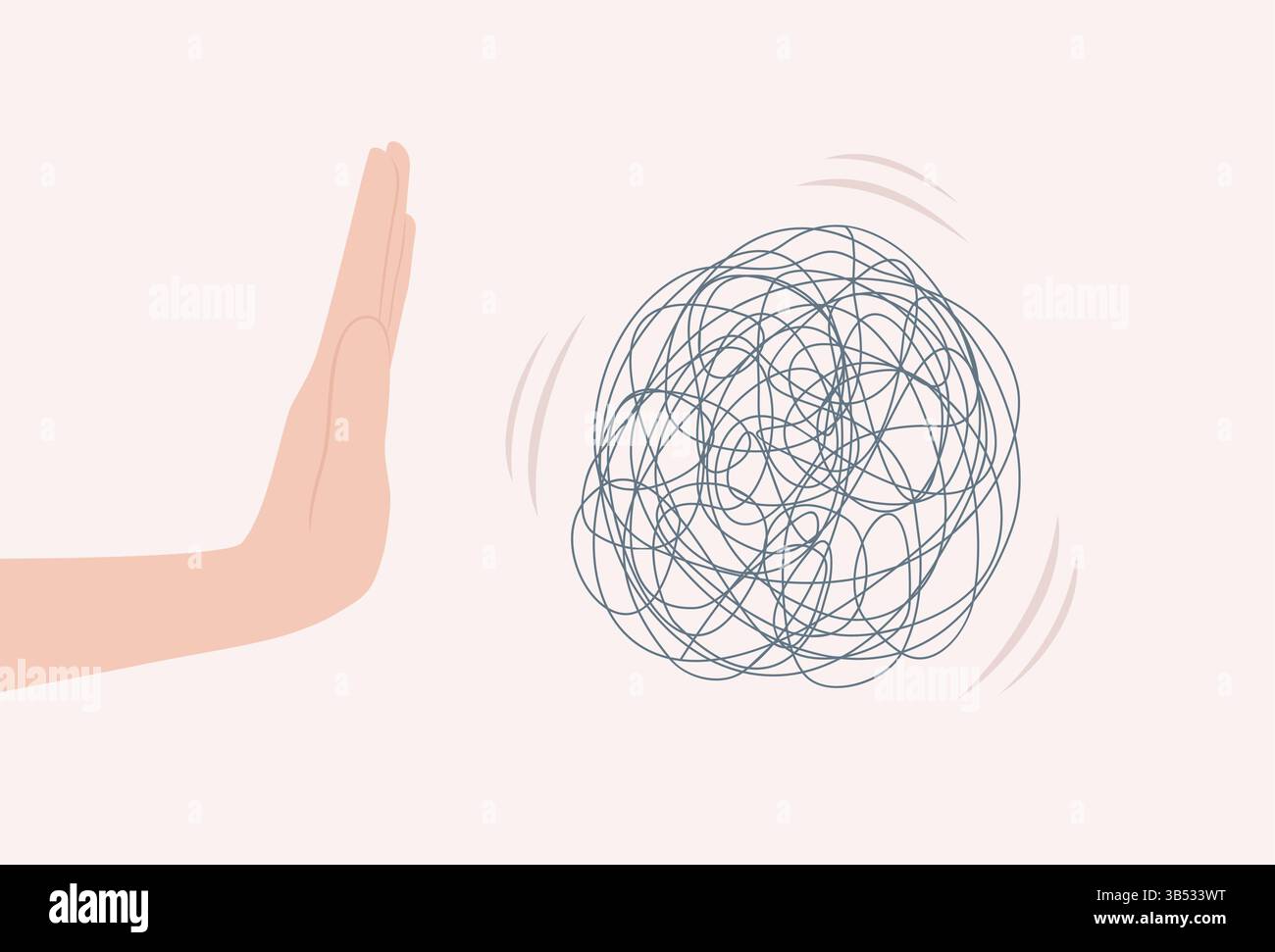Mano umana che ferma una palla aggrovigliata con un gesto. Illustrazione vettoriale piatta Illustrazione Vettoriale
