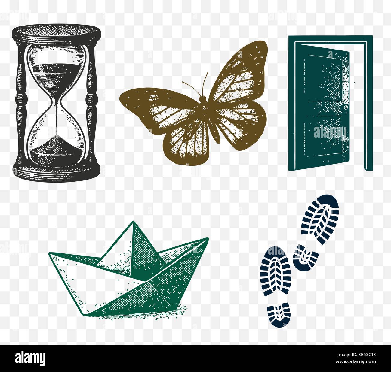 Collage-Cutout Element Set Vector – pezzi di design creativo vintage e moderno per progetti di arte digitale e visivi Illustrazione Vettoriale