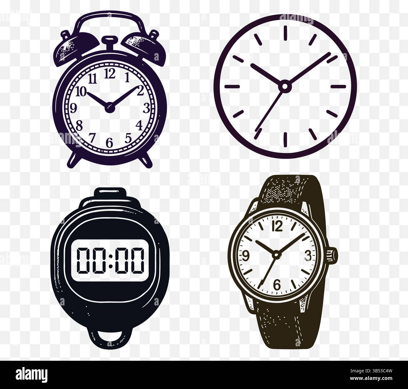 Collage-Cutout Watch Element Set Vector – Orologio creativo pezzi di design per progetti digitali Illustrazione Vettoriale