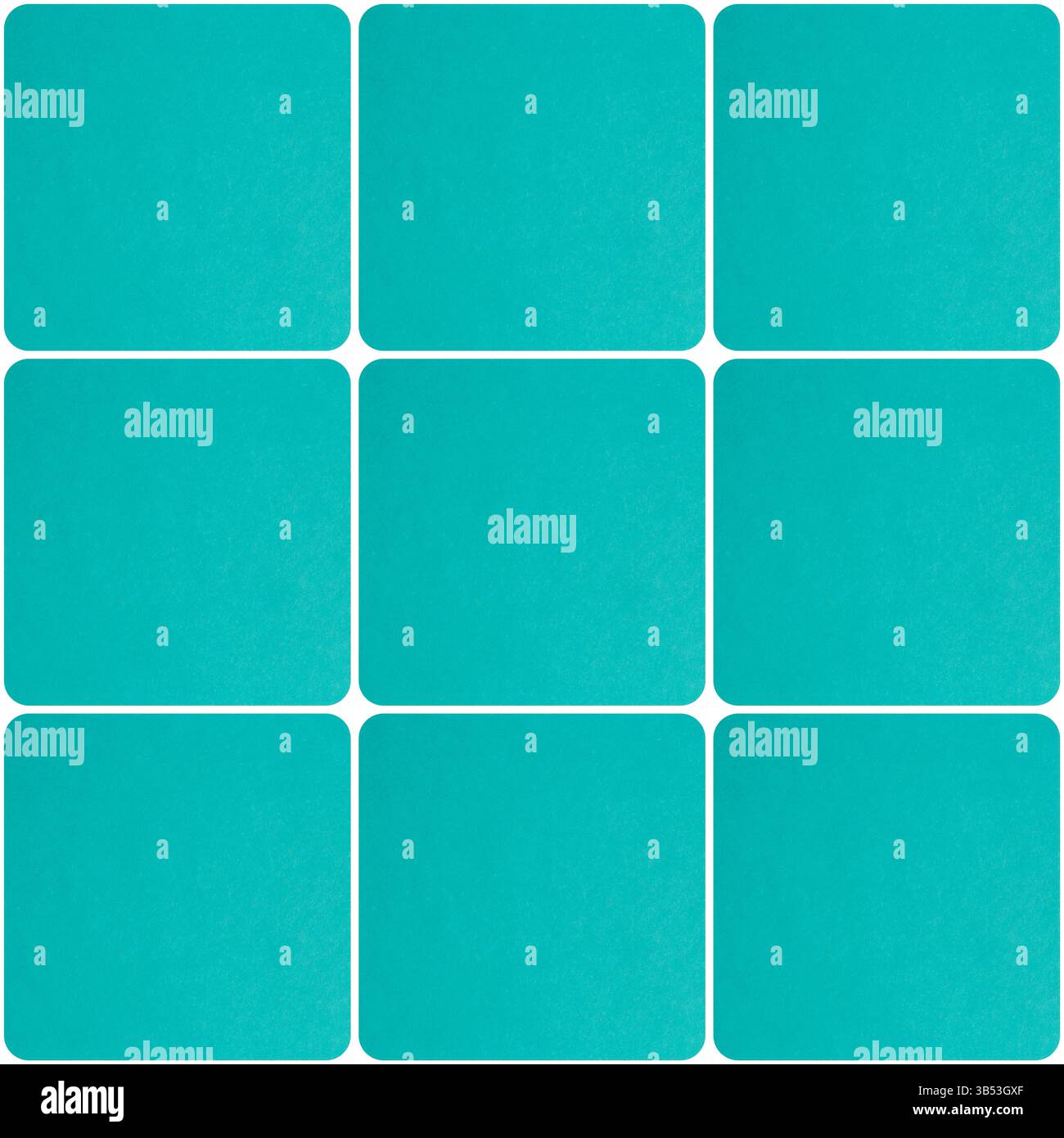 motivo astratto senza cuciture: piastrelle di cartone quadrate arrotondate di colore smeraldo su sfondo bianco Foto Stock