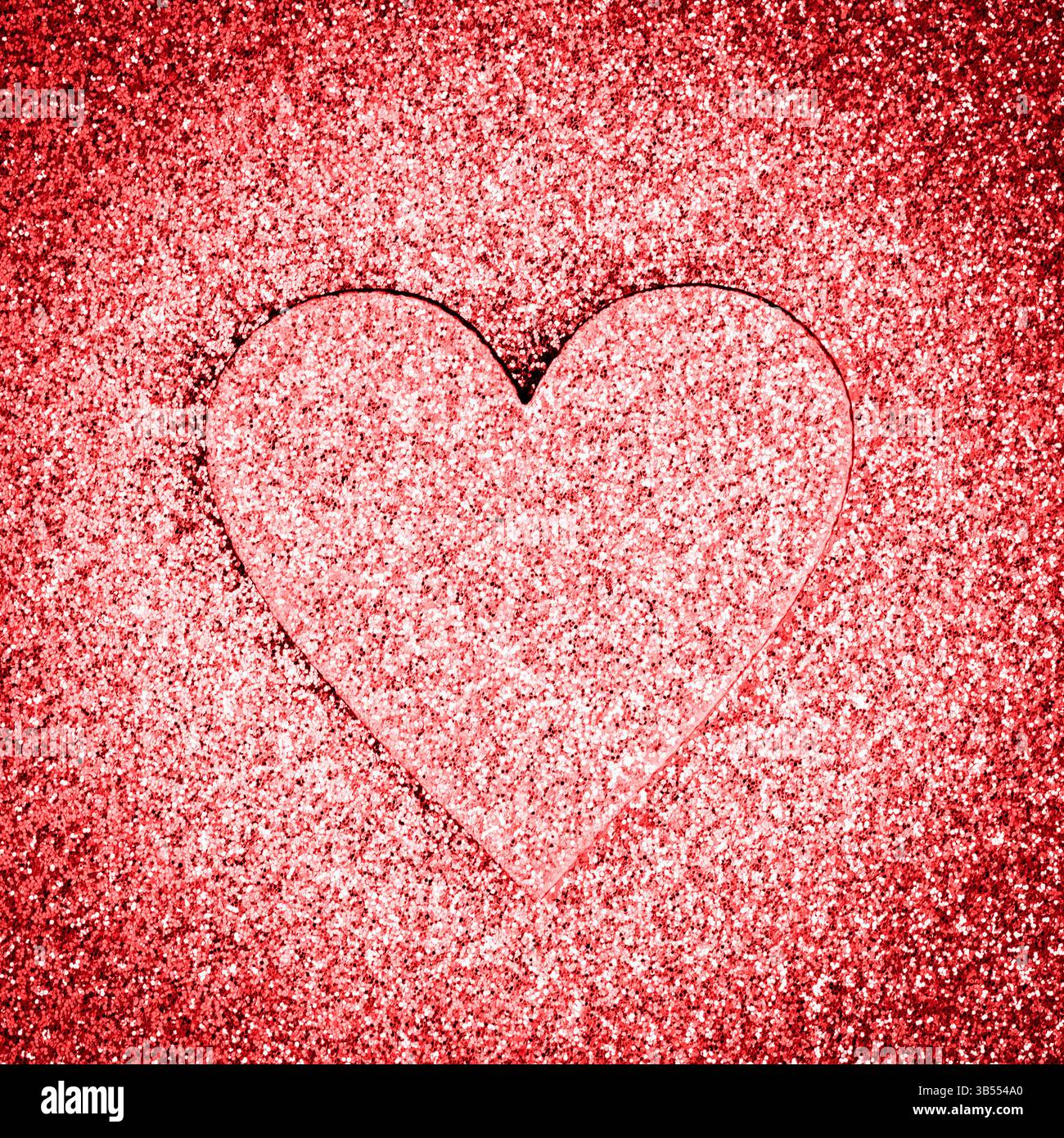 Tessera di congratulazioni per il giorno di San Valentino: Sfondo rosso brillante con san valentino rosa Foto Stock