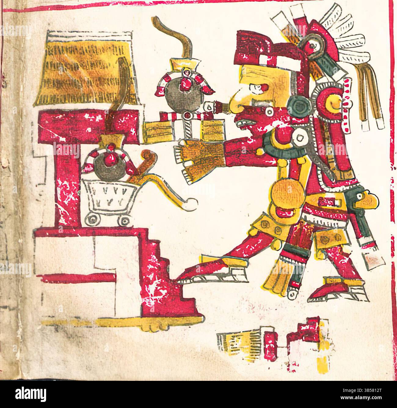 Disegno di Piltzintecuhtli, una divinità descritta nel Codex Borgia. Foto Stock