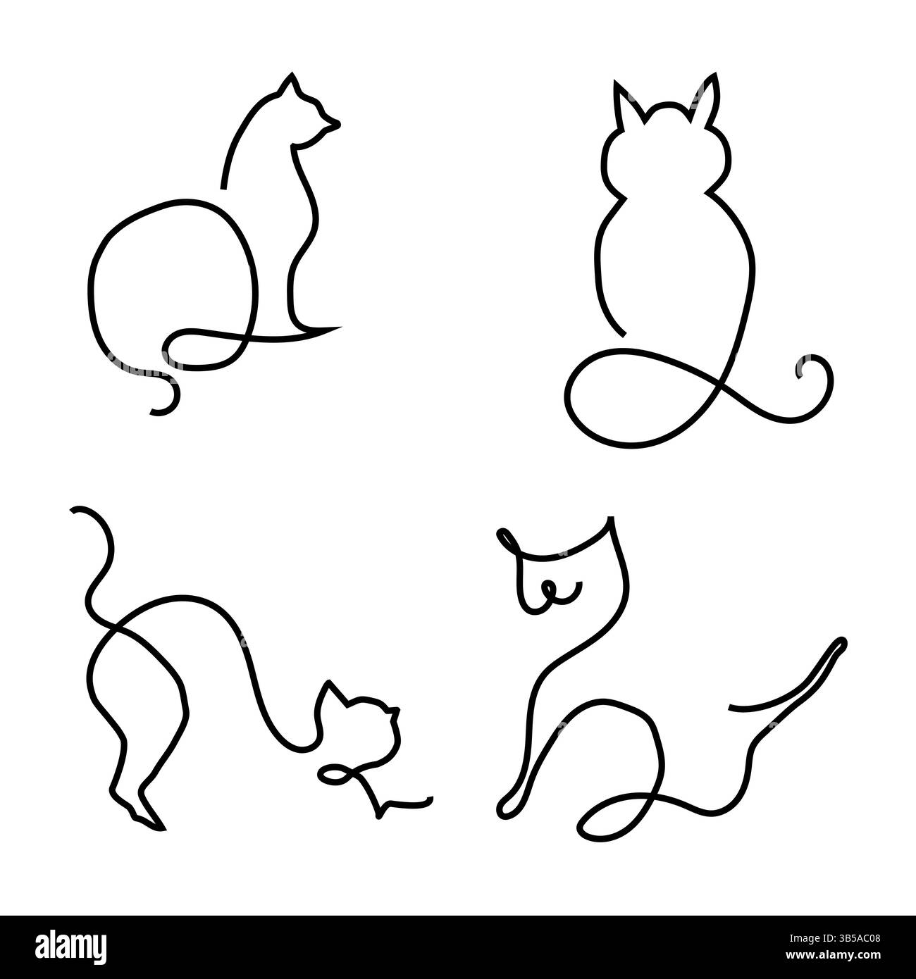Illustrazione Cat. Linea. Icone feline minime. Figure PET astratte. Contorno animale vettoriale. Illustrazione Vettoriale