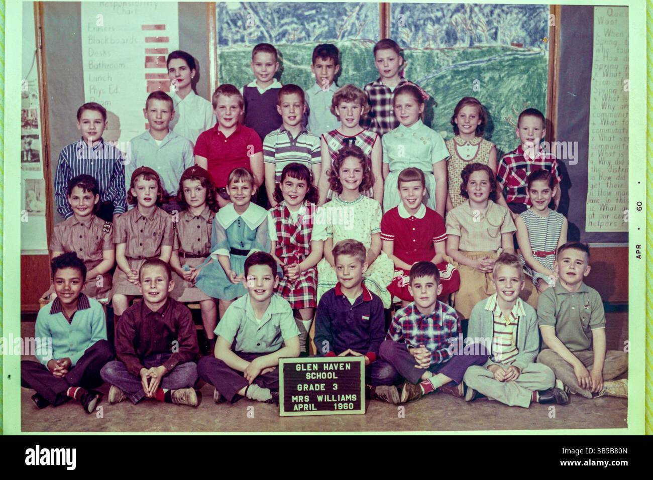 Wheaton Silver Spring Maryland, Glen Haven Elementary School, foto sbiadita della scuola, terza elementare, gruppo studentesco, 1960 portr Foto Stock