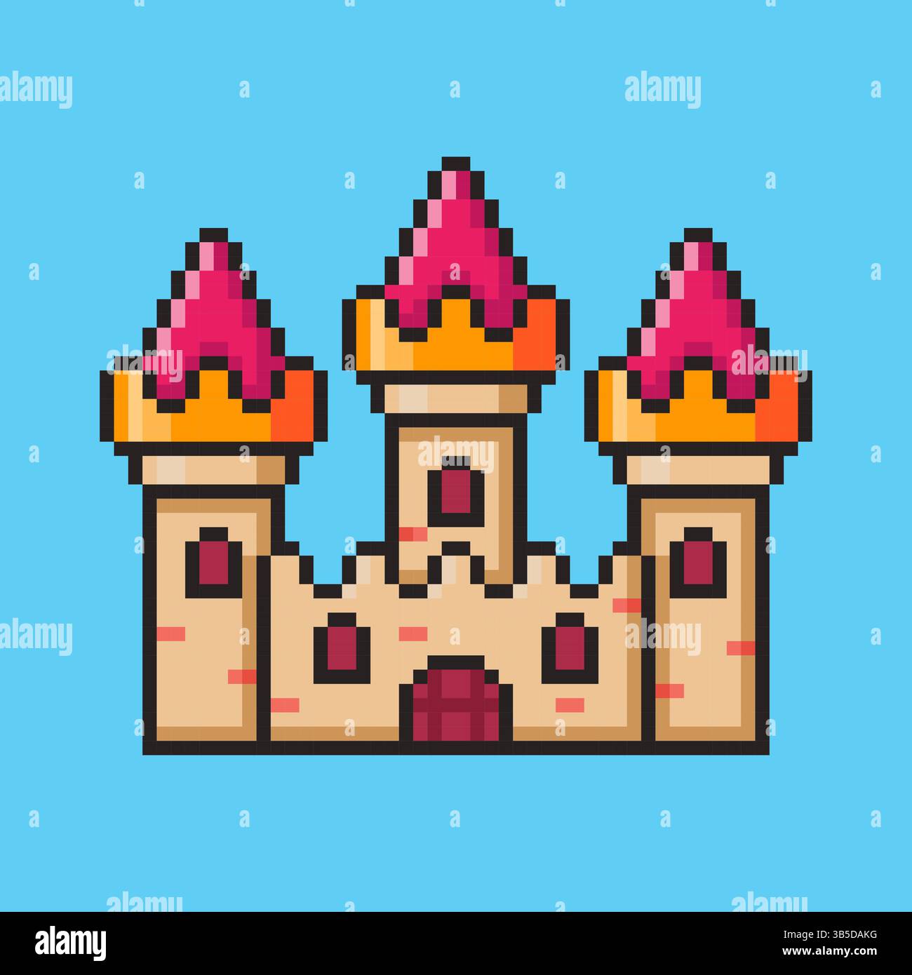 Design delle risorse di gioco del castello pixel art Illustrazione Vettoriale