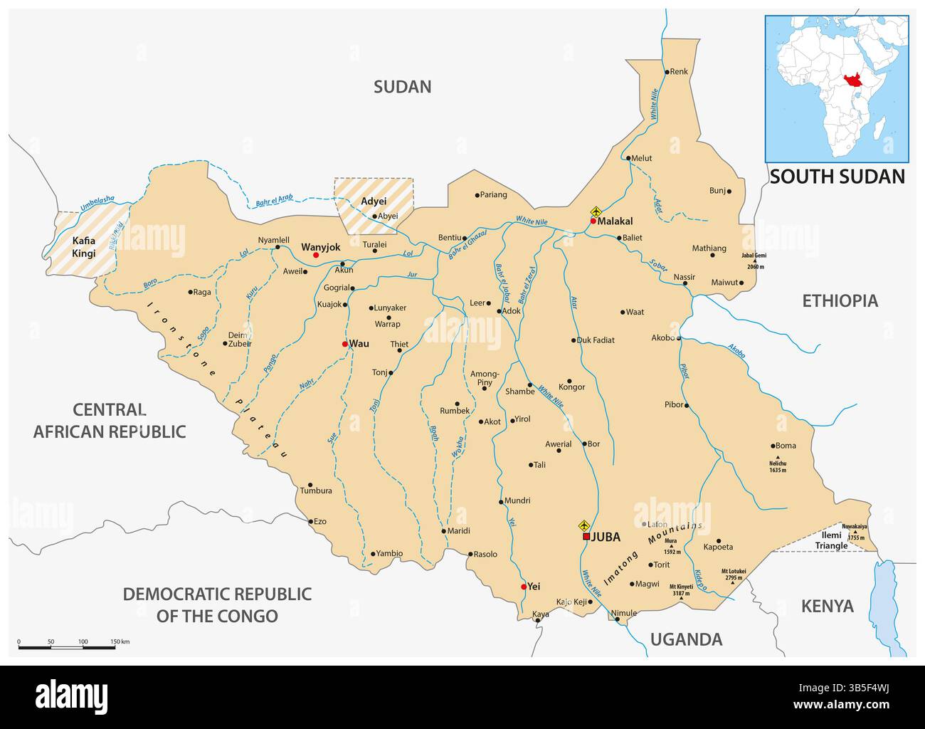 mappa vettoriale della repubblica del sudan meridionale Foto Stock