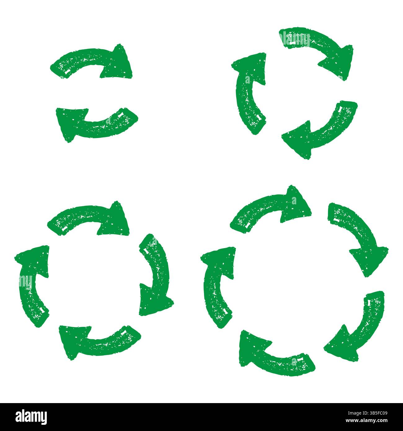 Ricicla il vettore del set di icone. Simbolo del cerchio di riciclaggio rotante con linee pulite. Illustrazione vettoriale per sostenibilità, design ecocompatibile e ambiente Illustrazione Vettoriale