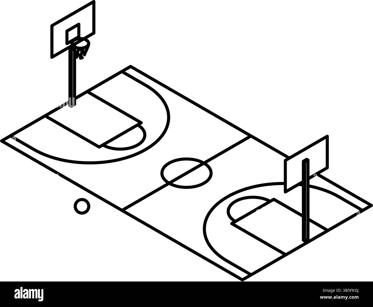 Illustrazione isometrica di un semplice disegno di linea di un campo da basket, illustrazione vettoriale Illustrazione Vettoriale