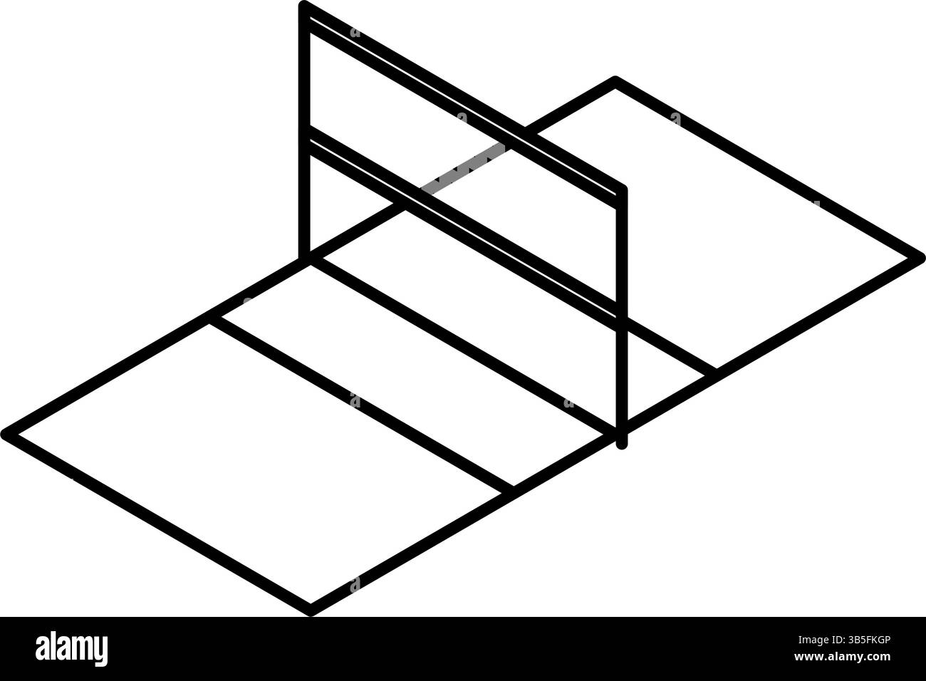 Illustrazione isometrica di un semplice disegno al tratto di un campo da pallavolo (6 giocatori), illustrazione vettoriale Illustrazione Vettoriale