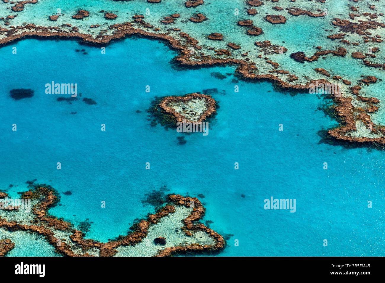 Ripresa aerea di Heart Reef nella grande Barriera Corallina, patrimonio dell'umanità dell'Australia. Foto Stock