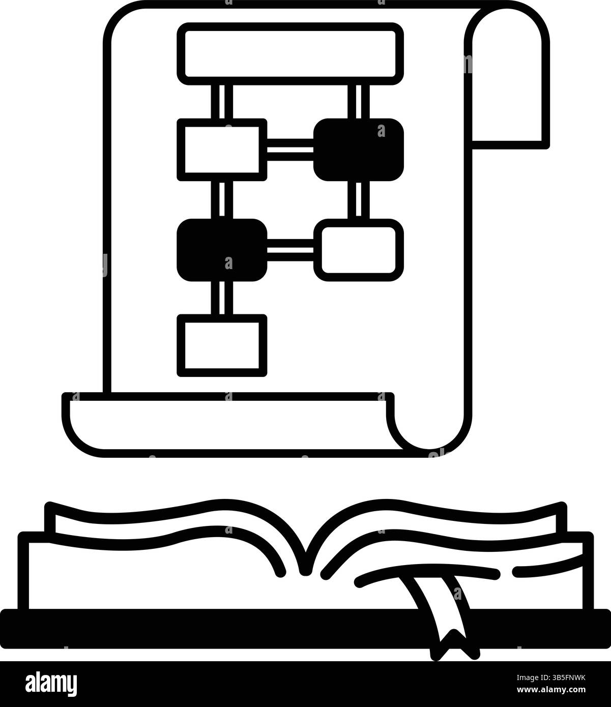 Un libro con un diagramma di un diagramma di flusso sulla pagina Illustrazione Vettoriale