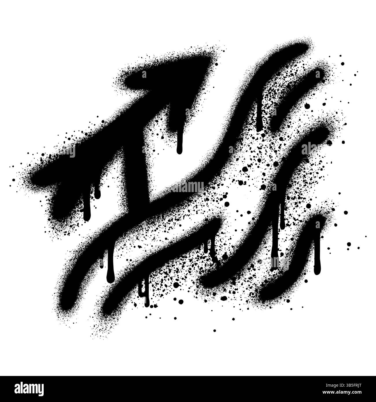 freccia in stile graffiti urbani con vernice spray nera che indica una pendenza ripida. illustrazione vettoriale. Illustrazione Vettoriale