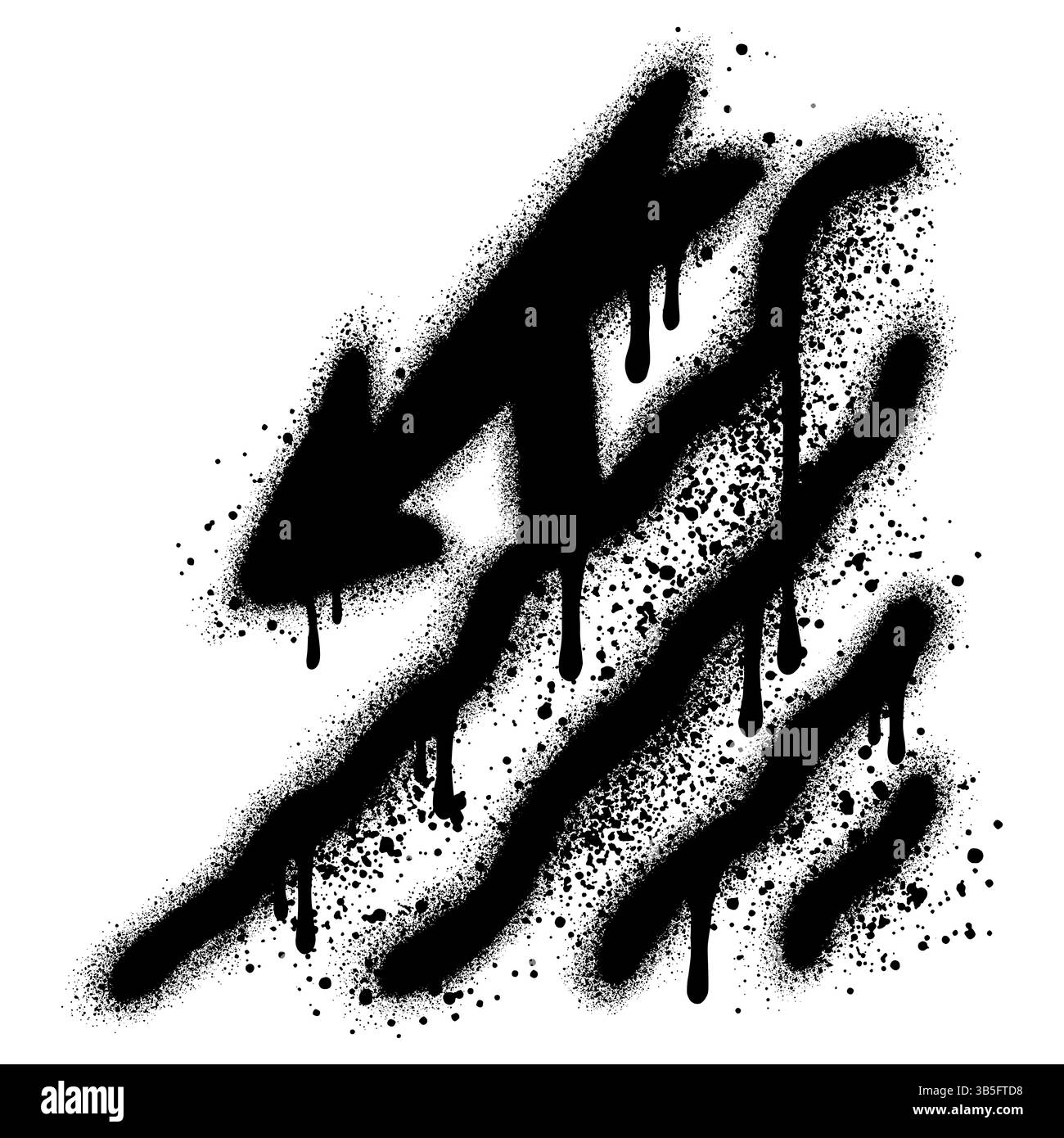 freccia in stile graffiti urbani con vernice spray nera che indica la direzione verso il basso. illustrazione vettoriale. Illustrazione Vettoriale