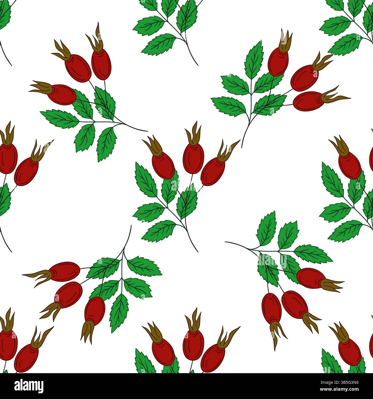 Motivo floreale senza cuciture in stile disegno a mano. Rosehip. Modello per tessuti o cucine. Stampa per design, tessuti, tessuti Illustrazione Vettoriale