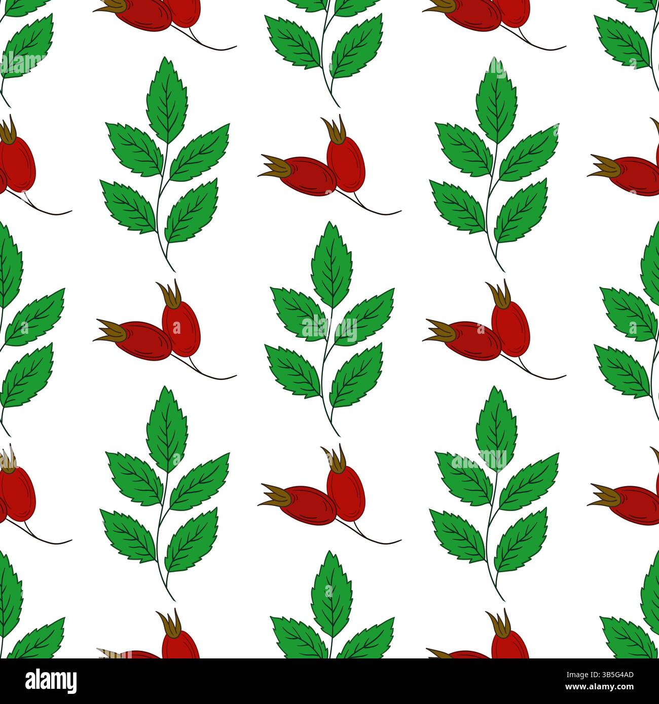 Motivo floreale senza cuciture. Rosehip. Modello per tessuti o cucine in stile disegno a mano. Stampa per design, tessuti Illustrazione Vettoriale