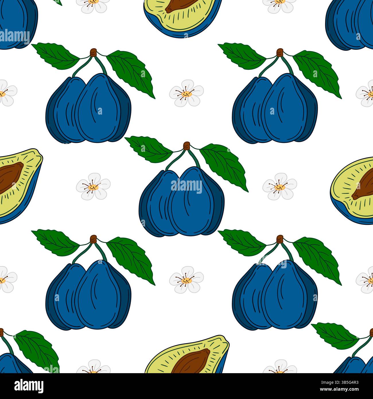 Prugna. Modello per tessuti o cucine. Motivo di frutta senza cuciture in stile disegno a mano. Stampa Illustrazione Vettoriale