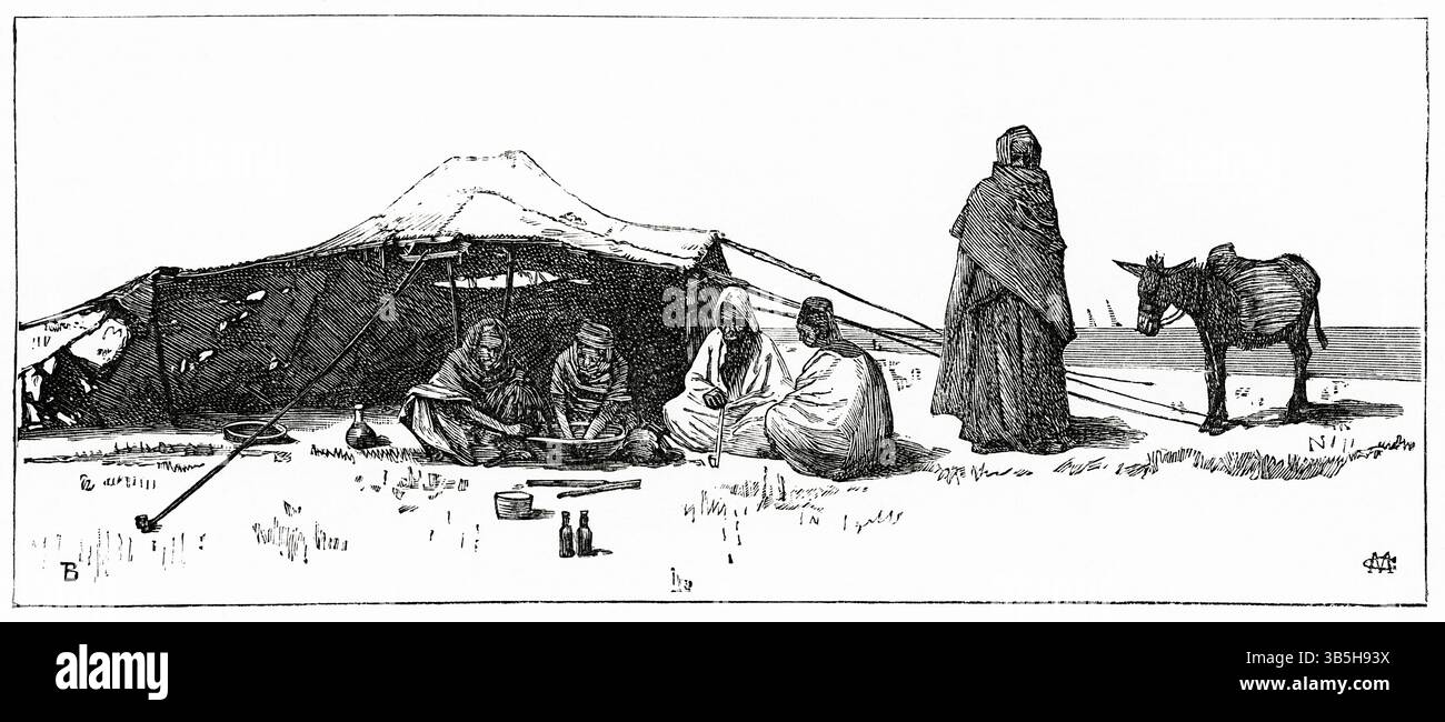 8 gennaio 2019, Londra, Inghilterra, Regno Unito: Bedouin Camp Near Cairo, Illustration from the Book, ''From Pharaoh to Fellah'' di C.F. Moberly Bell con illustrazioni di Georges Montbard, incise da Charles Barbant, Wells Gardner, Darton, & Co., Londra, 1888 (immagine di credito: © JT Vintage/Glasshouse tramite ZUMA Press Wire) Foto Stock