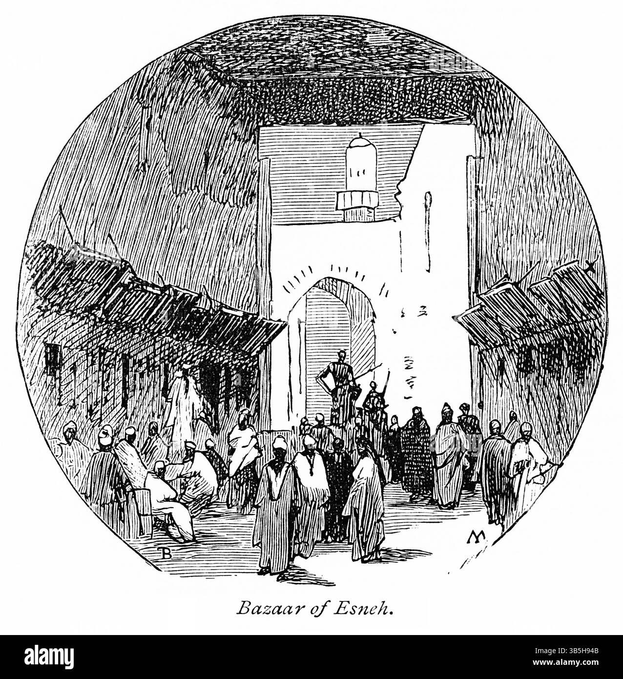 8 gennaio 2019, Londra, Inghilterra, Regno Unito: Bazaar of Esneh (Esna), Illustration from the Book, ''From Pharaoh to Fellah'' di C.F. Moberly Bell con illustrazioni di Georges Montbard, incise da Charles Barbant, Wells Gardner, Darton, & Co., Londra, 1888 (immagine di credito: © JT Vintage/Glasshouse tramite ZUMA Press Wire) Foto Stock