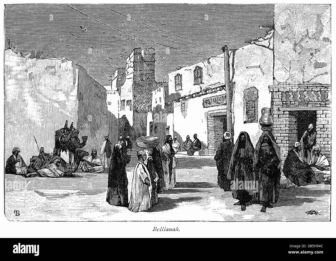 8 gennaio 2019, Londra, Inghilterra, Regno Unito: Bellianah Post and Telegraph Office between Cairo and Asyut, Illustration from the Book, ''From Pharaoh to Fellah'' di C.F. Moberly Bell con illustrazioni di Georges Montbard, incise da Charles Barbant, Wells Gardner, Darton, & Co., Londra, 1888 (immagine di credito: © JT Vintage/Glasshouse tramite ZUMA Press Wire) Foto Stock