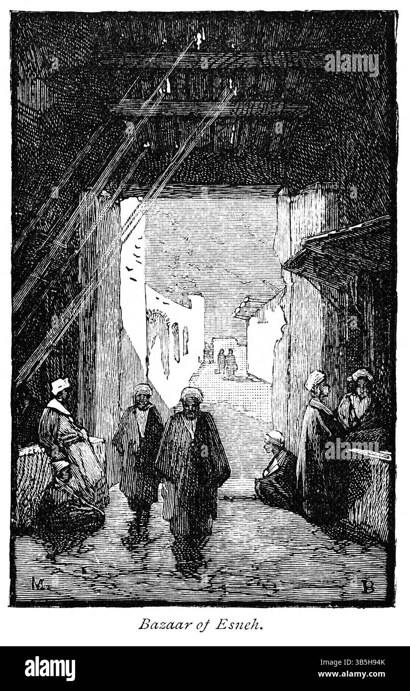8 gennaio 2019, Londra, Inghilterra, Regno Unito: Bazaar of Esneh (Esna), Illustration from the Book, ''From Pharaoh to Fellah'' di C.F. Moberly Bell con illustrazioni di Georges Montbard, incise da Charles Barbant, Wells Gardner, Darton, & Co., Londra, 1888 (immagine di credito: © JT Vintage/Glasshouse tramite ZUMA Press Wire) Foto Stock