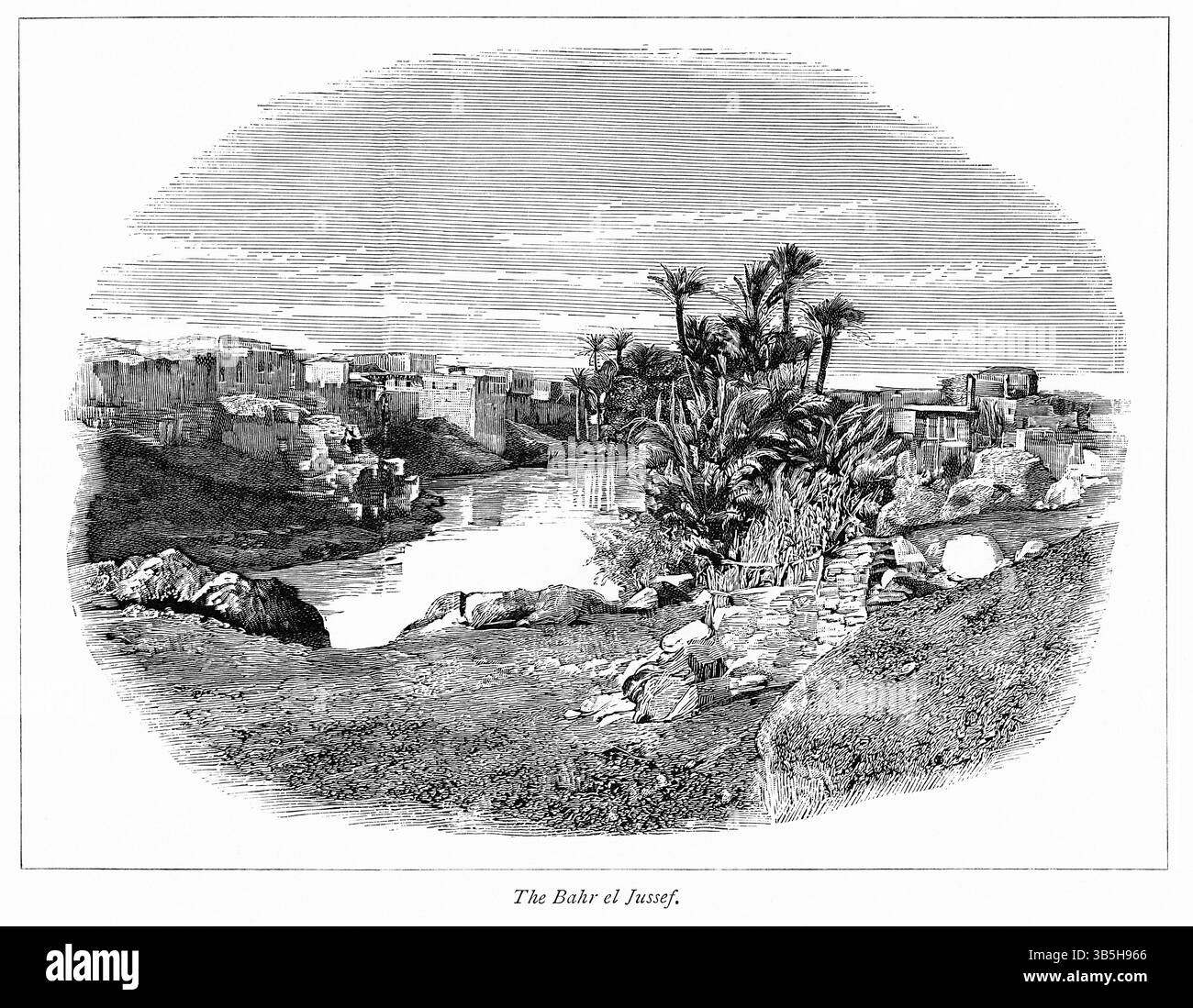 8 gennaio 2019, Londra, Inghilterra, Regno Unito: Bahr el Jussef (Bahr Yussef Canal), Illustration from the Book, ''From Pharaoh to Fellah'' di C.F. Moberly Bell con illustrazioni di Georges Montbard, incise da Charles Barbant, Wells Gardner, Darton, & Co., Londra, 1888 (immagine di credito: © JT Vintage/Glasshouse tramite ZUMA Press Wire) Foto Stock