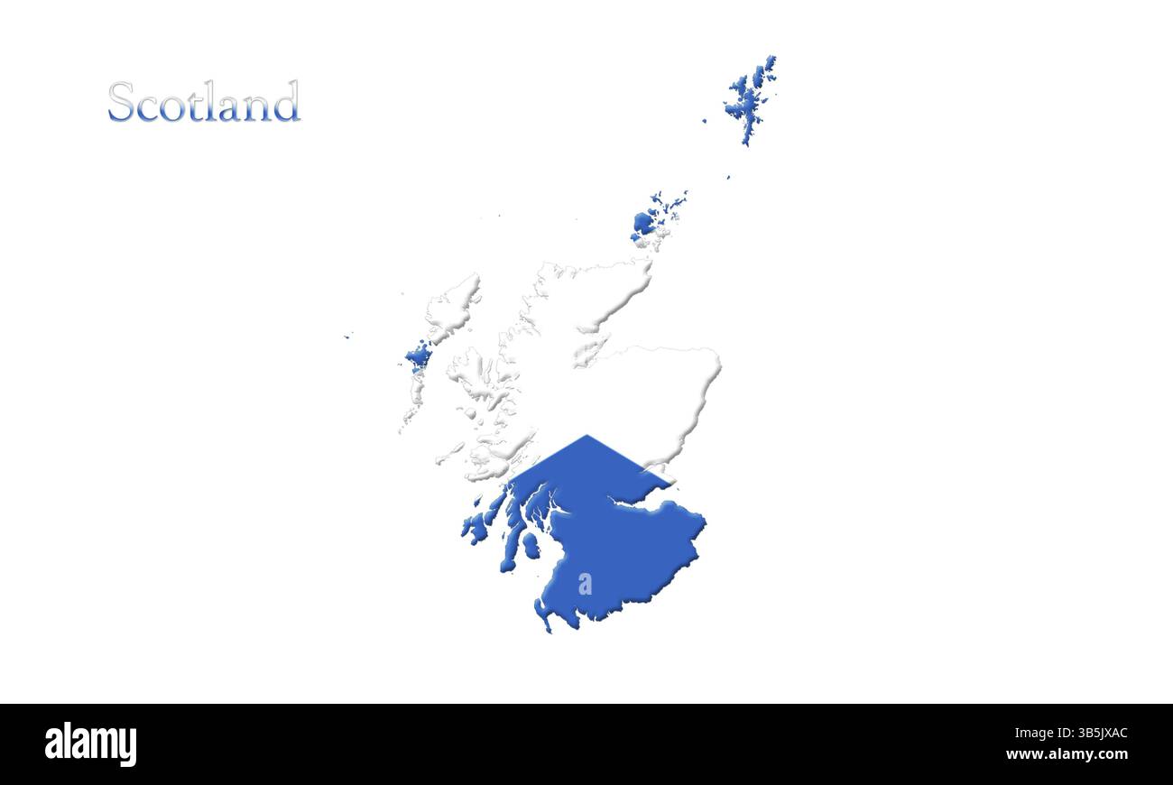 Mappa della Scozia con bandiera isolata su sfondo bianco illustrazione 3D. Foto Stock