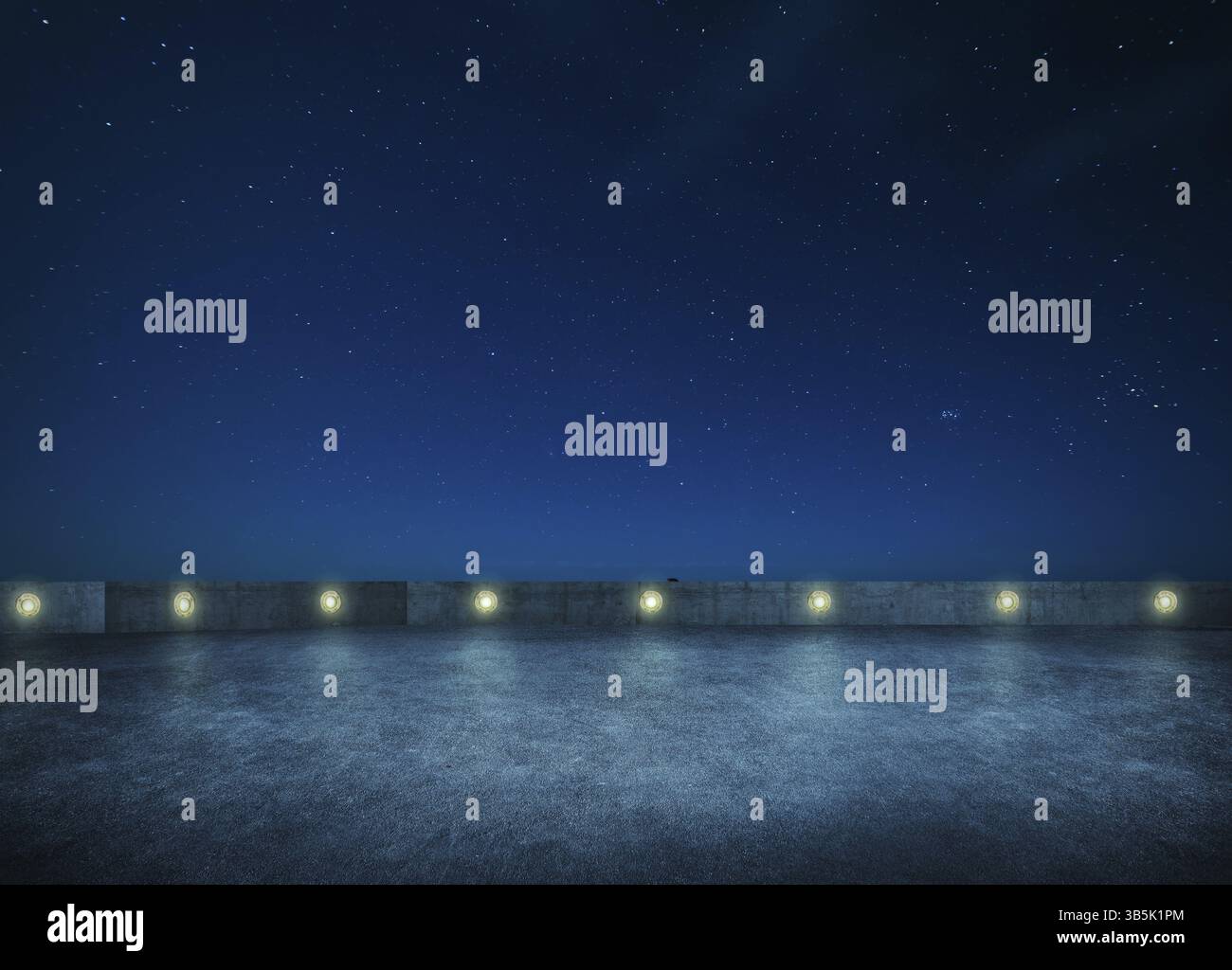 Tetto in asfalto vuoto con cielo notturno Foto Stock