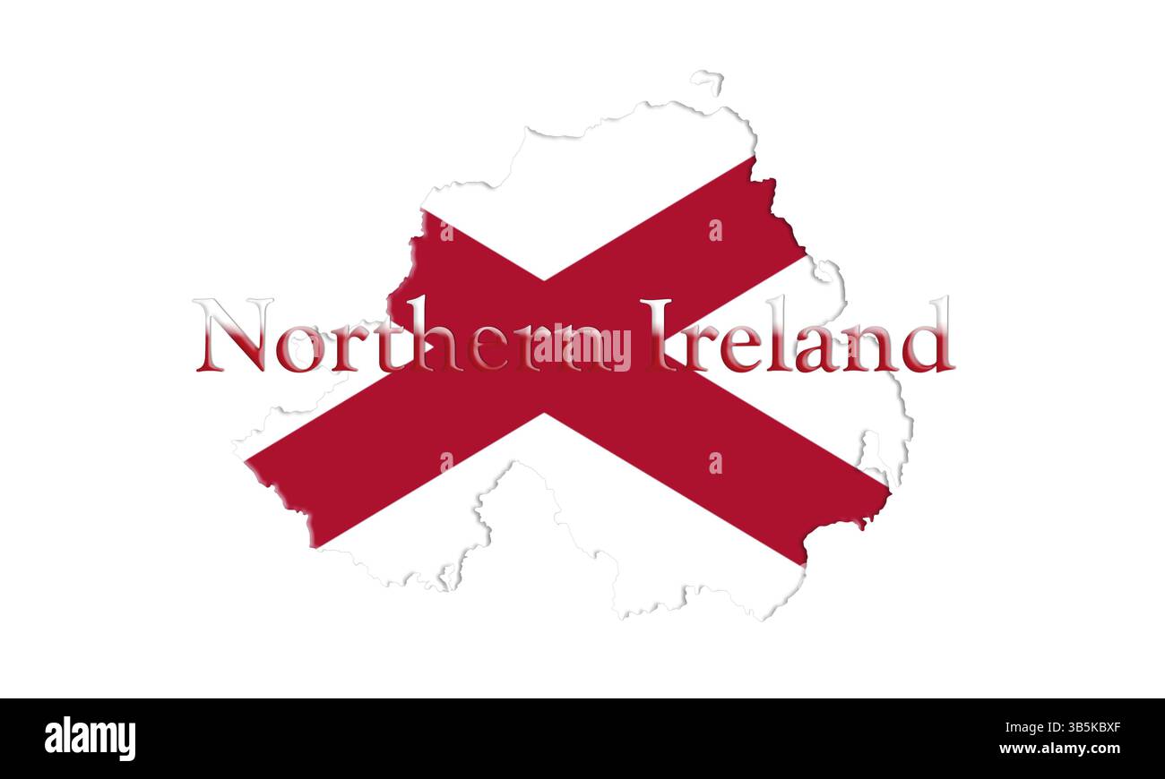Irlanda del Nord bandiera e la mappa. San Patrizio si intraversa isolati su sfondo bianco 3D illustrazione Foto Stock