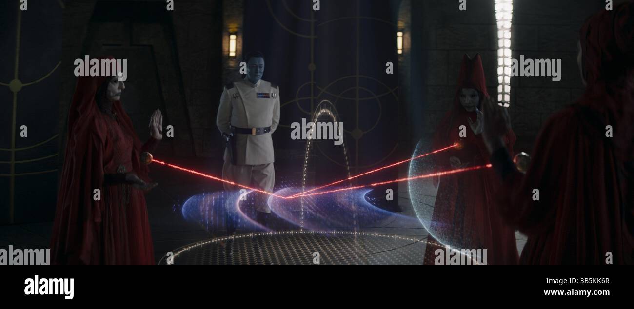 Ahsoka (2023)Lakesis (Jane Edwina Seymour), Grand Admiral Thrawn (Lars Mikkelsen), Aktropaw (Jeryl Prescott Gallien) Klothow (Claudia Black) *Filmstill - solo uso editoriale* Vedi istruzioni speciali. Immagine CAP/TFS fornita da Capital Pictures Foto Stock