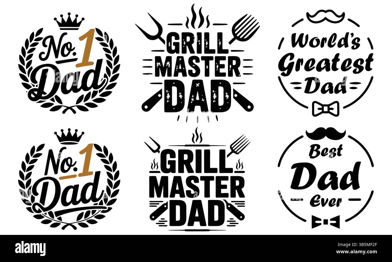 Set di disegni grafici per la festa del papà per T-shirt o abbigliamento Illustrazione Vettoriale