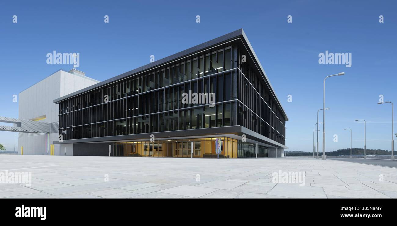 Piano vuoto con edifici per uffici e architettura moderna. 3d rendering Foto Stock