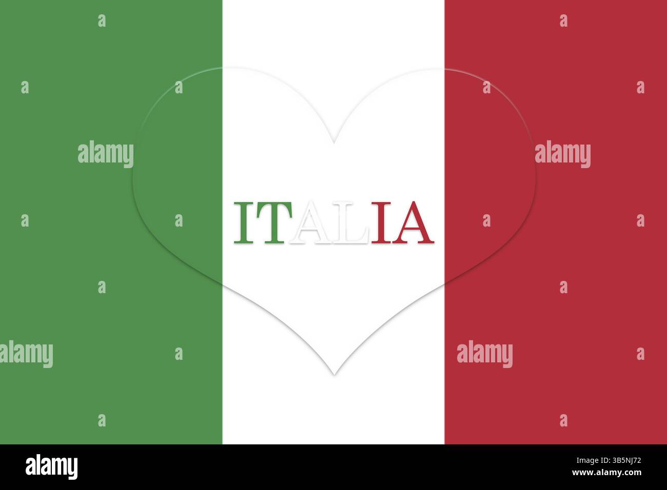 Bandiera Italia a forma di cuore. Colori ufficiali e proporzioni. Illustrazione della bandiera nazionale d'Italia Foto Stock