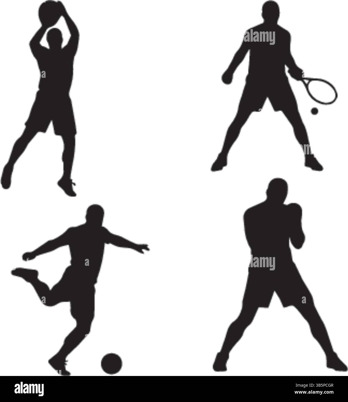 Silhouette sportive: Pallacanestro, tennis, calcio e pugilato - illustrazione vettoriale Illustrazione Vettoriale
