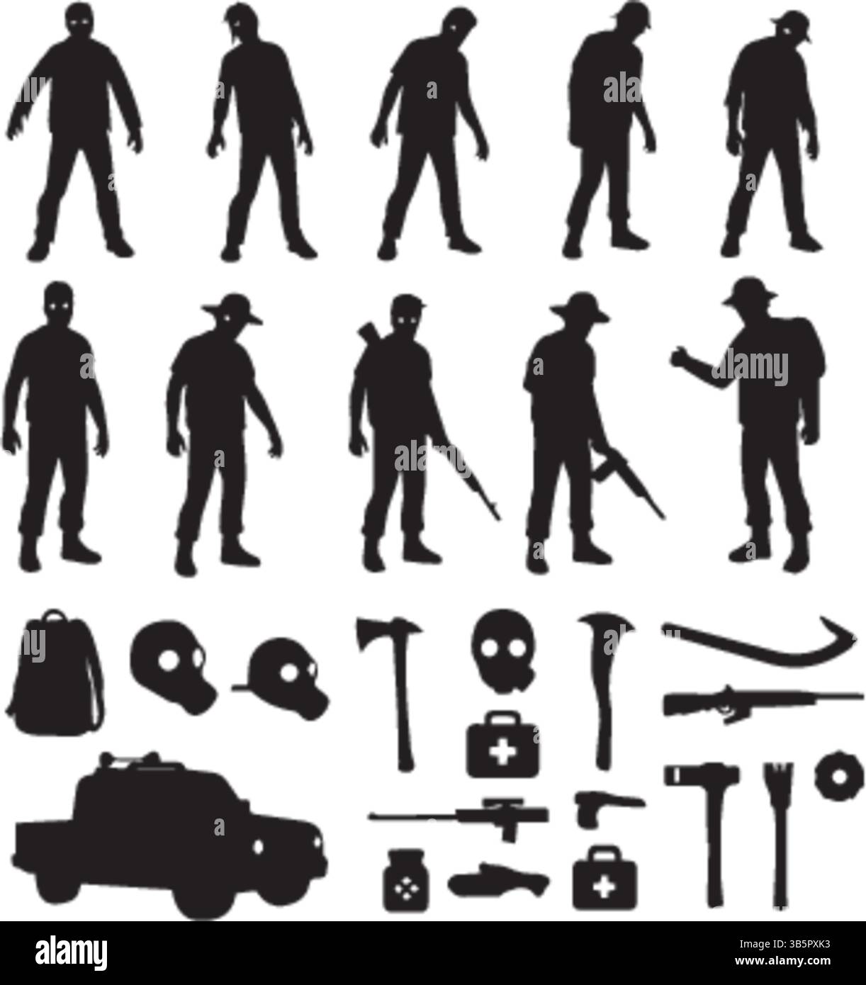 Sagome militari: Maschere, zombie, soldati - illustrazione vettoriale Illustrazione Vettoriale