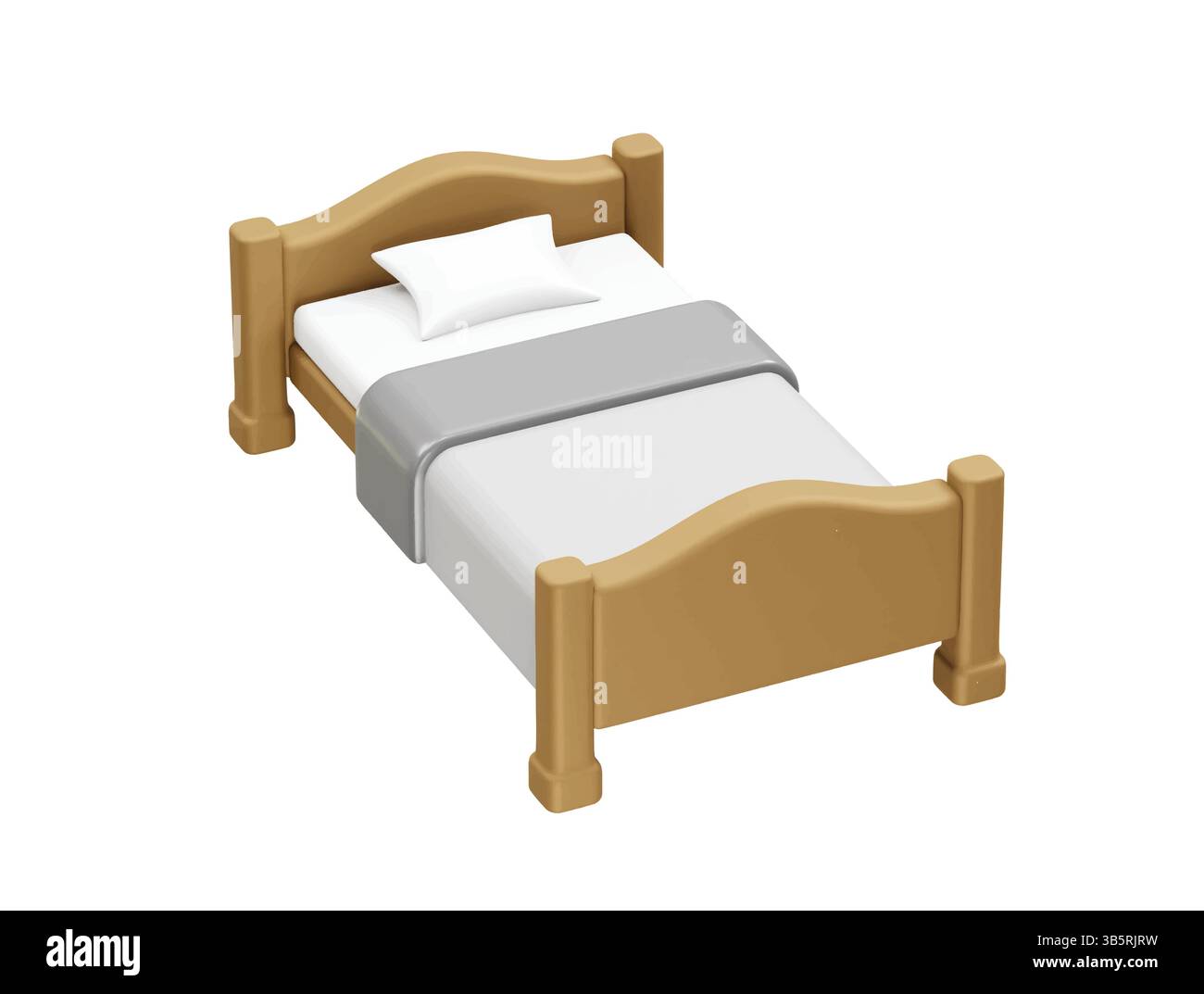 Immagine 3d del letto in legno con un cuscino e una coperta Illustrazione Vettoriale