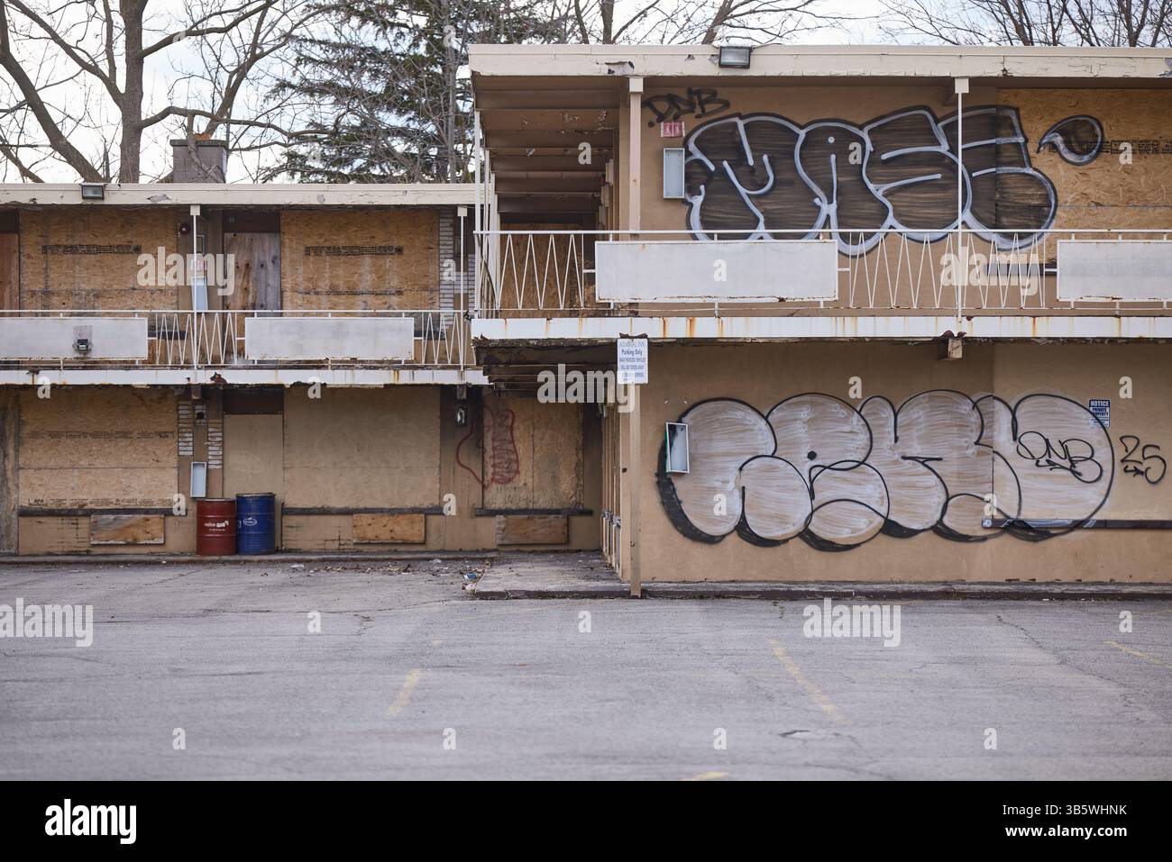 Cascate del Niagara Ontario canadese e New York al confine con gli Stati Uniti, chiuse il motel Canada Foto Stock