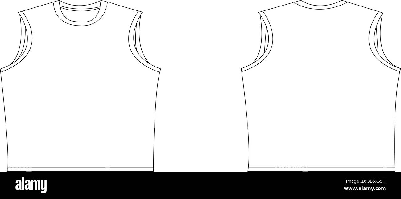 Illustrazione tecnica Moda delle canotte | modello di abbigliamento piatto CAD | Vista frontale e posteriore Illustrazione Vettoriale