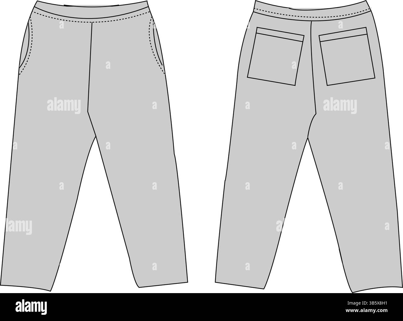 Pantaloni casual illustrazione tecnica moda | modello di abbigliamento piatto CAD | Vista frontale e posteriore Illustrazione Vettoriale