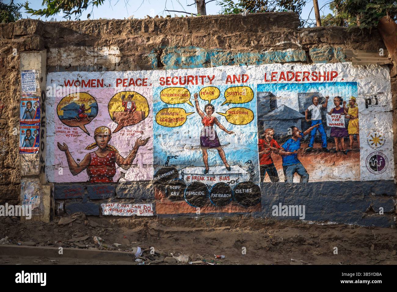 16 marzo 2022, NAIROBI, KENYA: Un'arte murale che mostra i diritti delle donne a Kibera Slum, Nairobi. Osservando la vita quotidiana e l'agglomerato della popolazione di Kibera, la più grande baraccopoli africana in Kenya. (Immagine di credito: © Donwilson Odhiambo/ZUMA Press Wire) Foto Stock