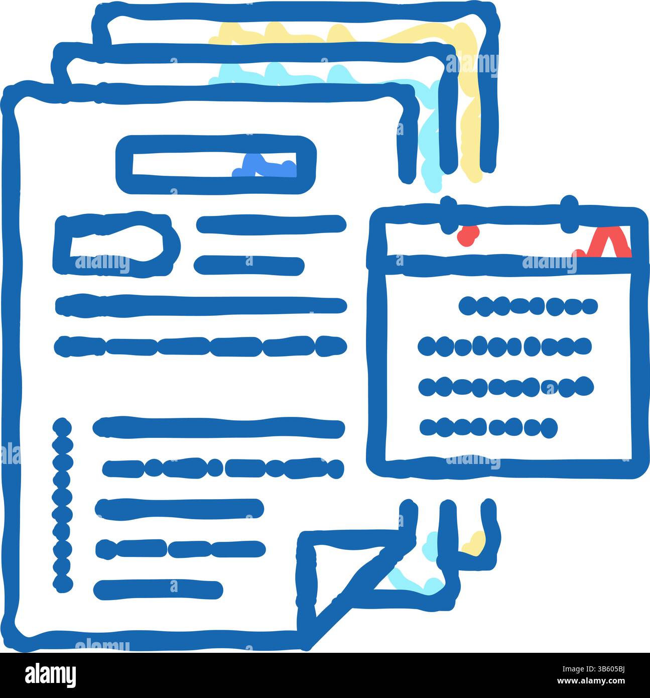 revisione dei bilanci annuali e consolidati icona illustrazione doodle Illustrazione Vettoriale