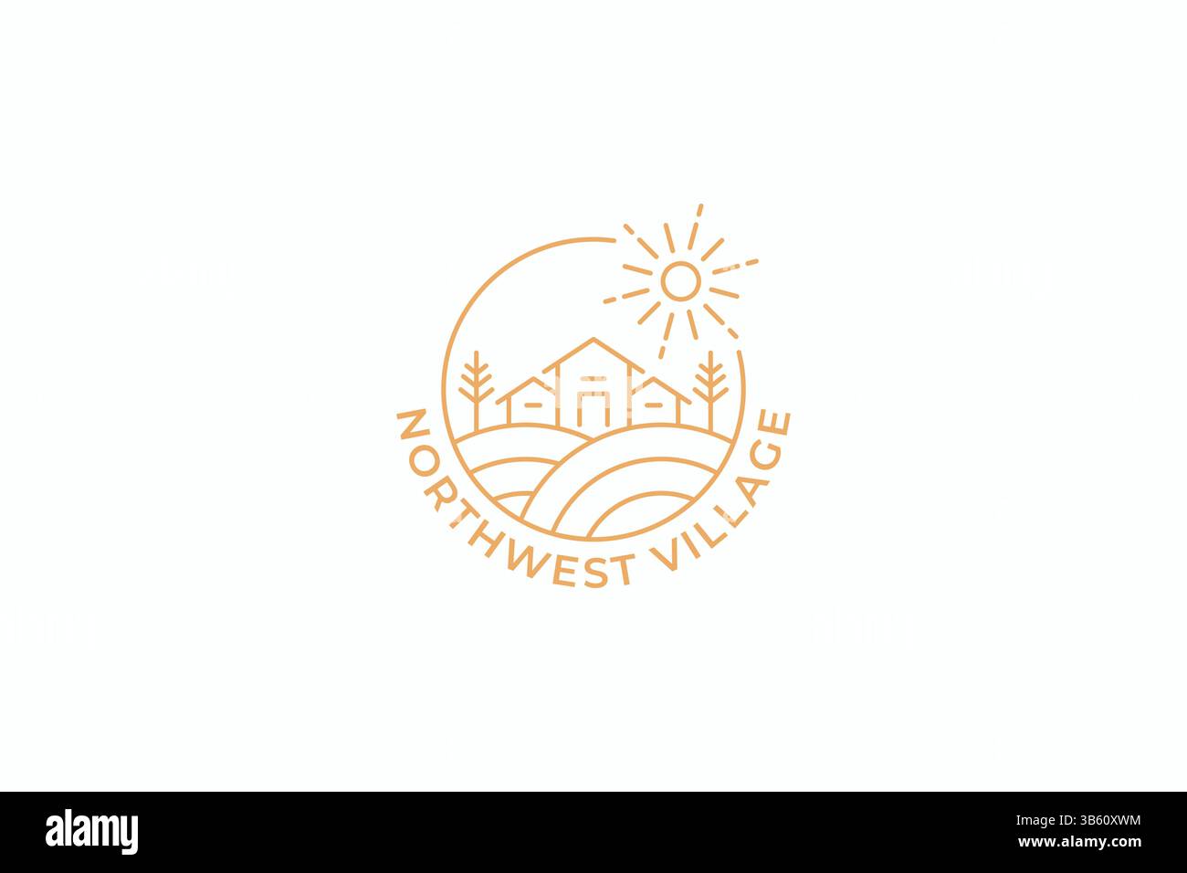 Logo Natural Cottage Country Landscape Village Illustrazione Vettoriale