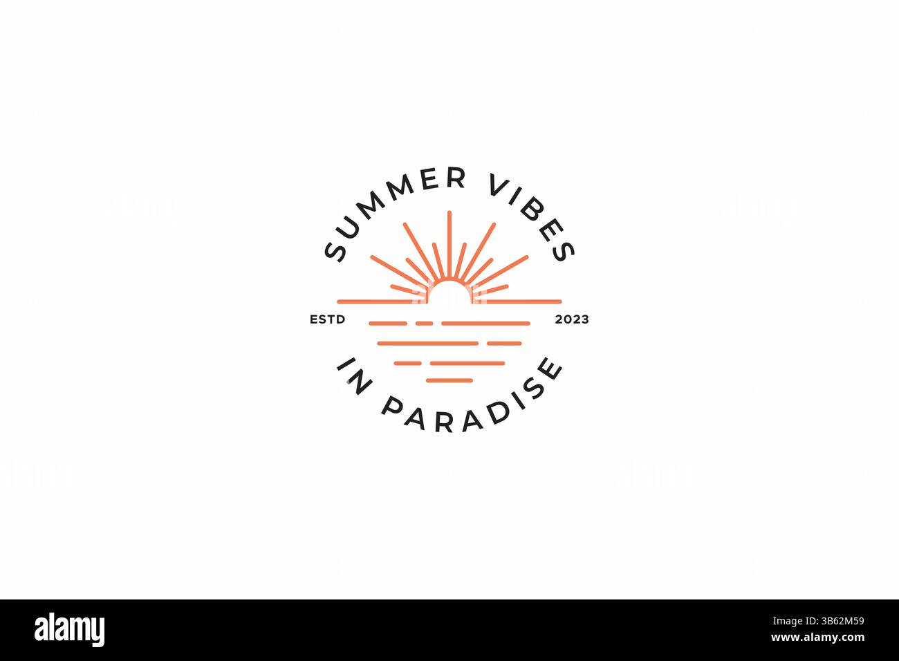 Beach Paradise Island Logo Badge Summer Vibes Sunshine Tropical Vacation Resort Illustrazione Vettoriale