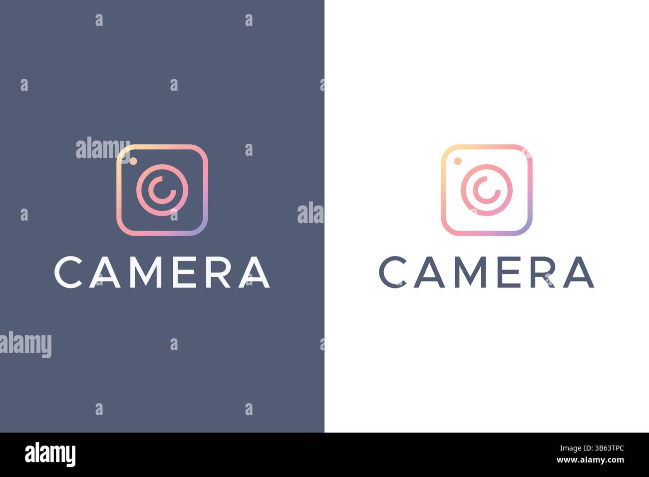Icona della fotocamera e lettera C Concept Mobile App Logo per i social media modello trendy e creativo Illustrazione Vettoriale