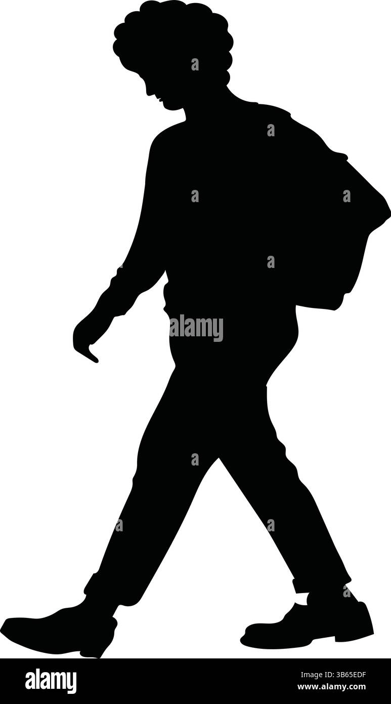 Silhouette di un viaggiatore che cammina con lo zaino Illustrazione Vettoriale