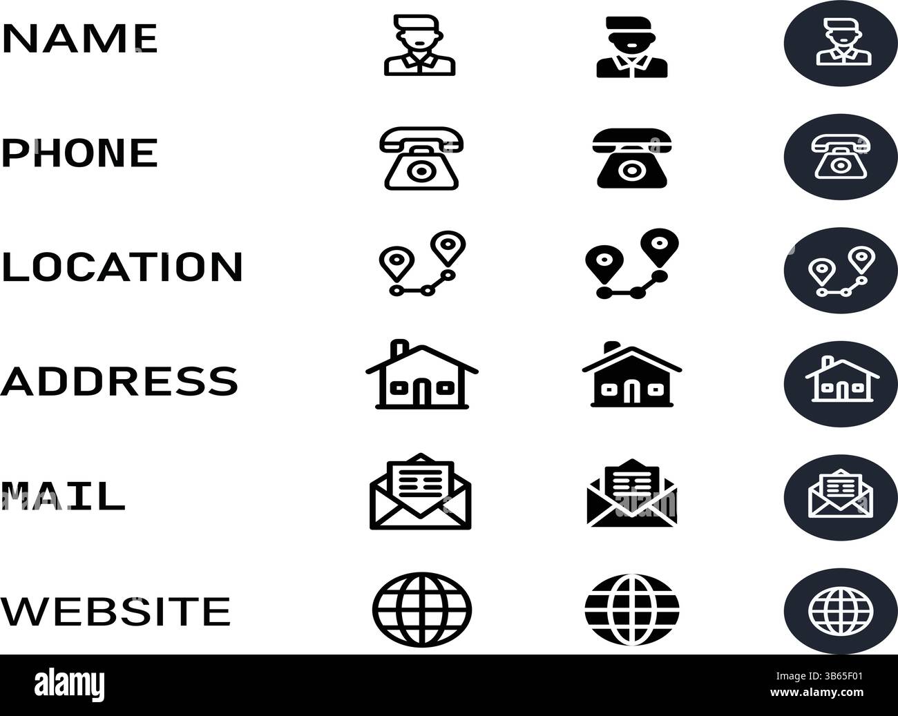 Set icone informazioni contatto aziendale Illustrazione Vettoriale