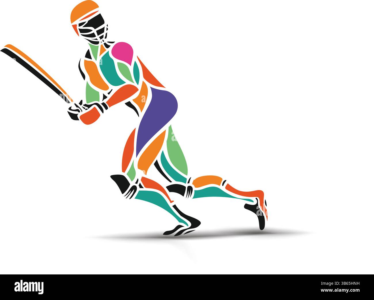 Silhouette colorata di un battitore di cricket che gioca a un tiro Illustrazione Vettoriale