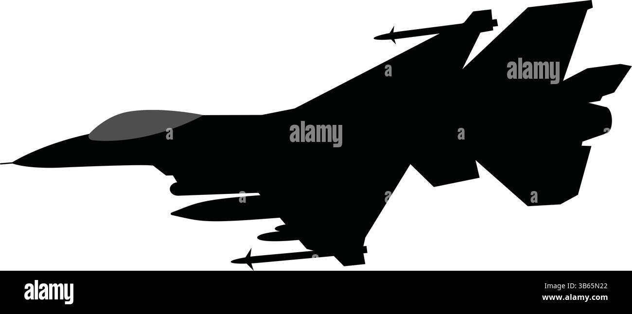 Silhouette di un aereo militare Jet Fighter Illustrazione Vettoriale