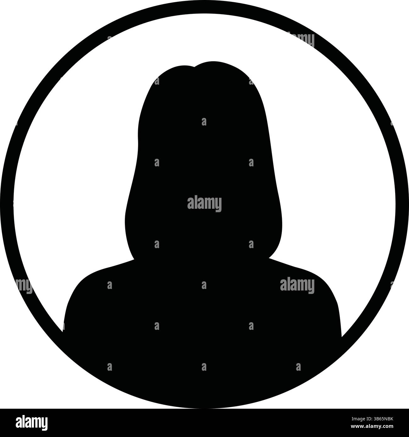 Profilo avatar femminile nero all'interno di un cerchio per l'icona utente, il profilo account o l'interfaccia utente dei social media Illustrazione Vettoriale