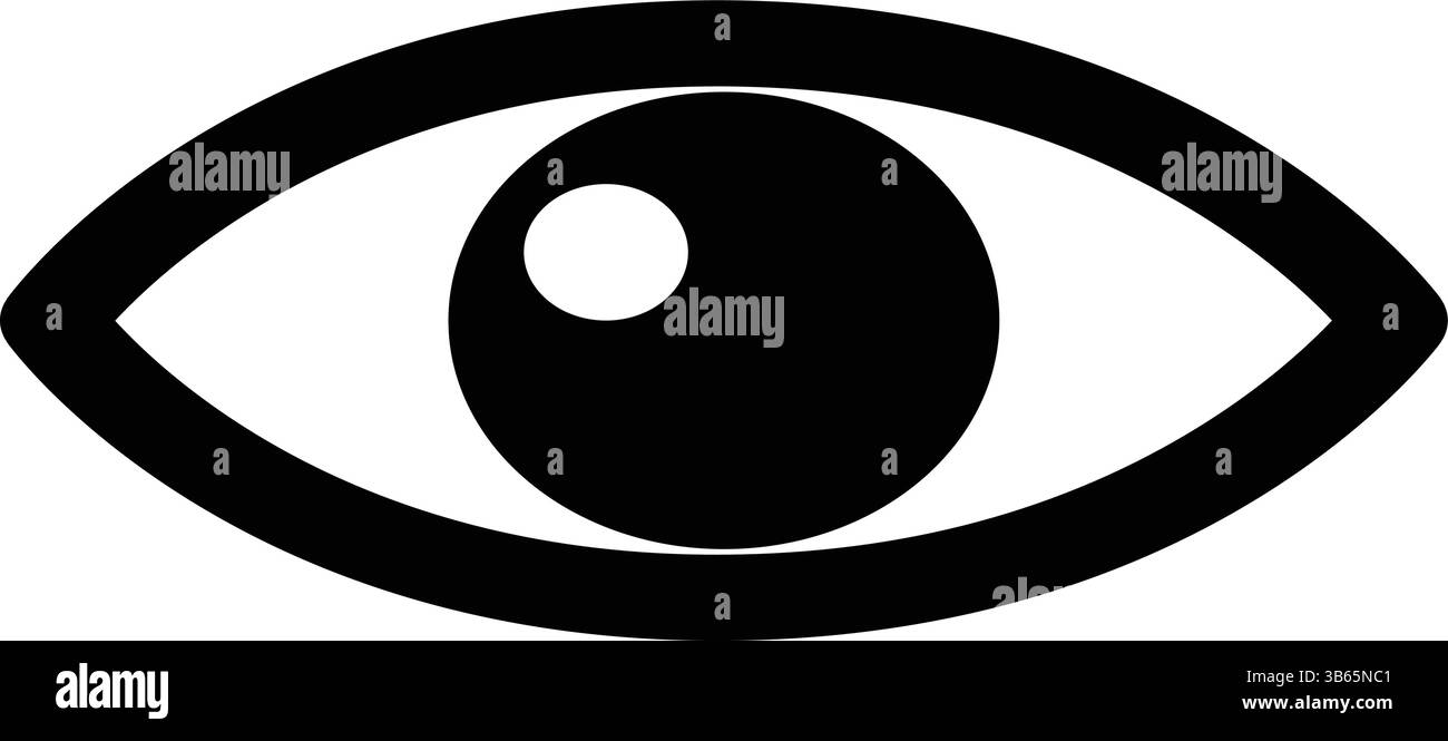 Illustrazione dell'icona occhio bianco e nero, simbolo grafico vettoriale per visione, percezione e consapevolezza Illustrazione Vettoriale