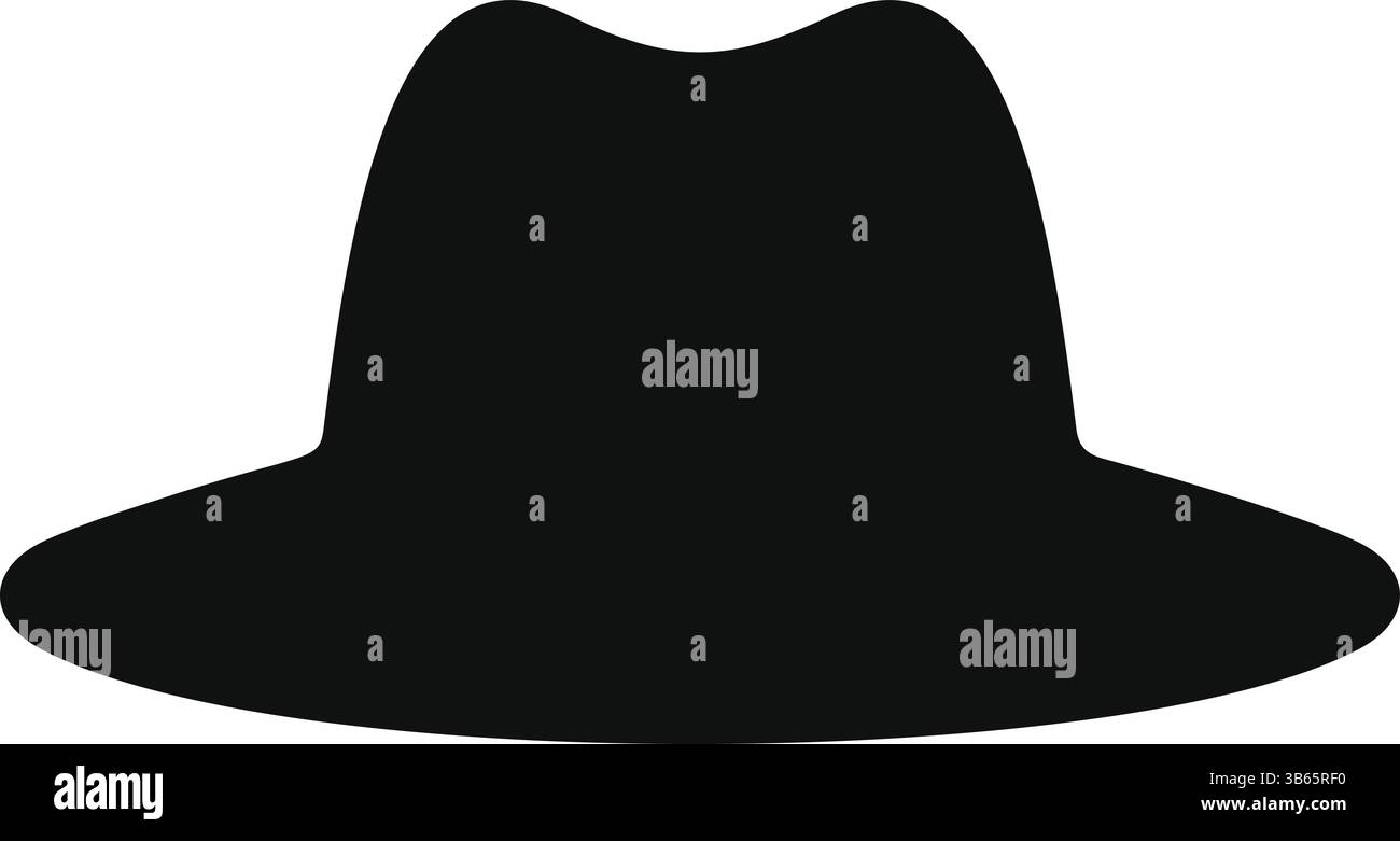 Silhouette nera di un'icona Fedora Hat su sfondo bianco Illustrazione Vettoriale